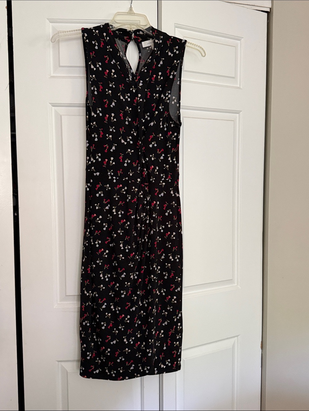Lark & Ro Black Sleeveless Midi Dress with Red and White Floral Print